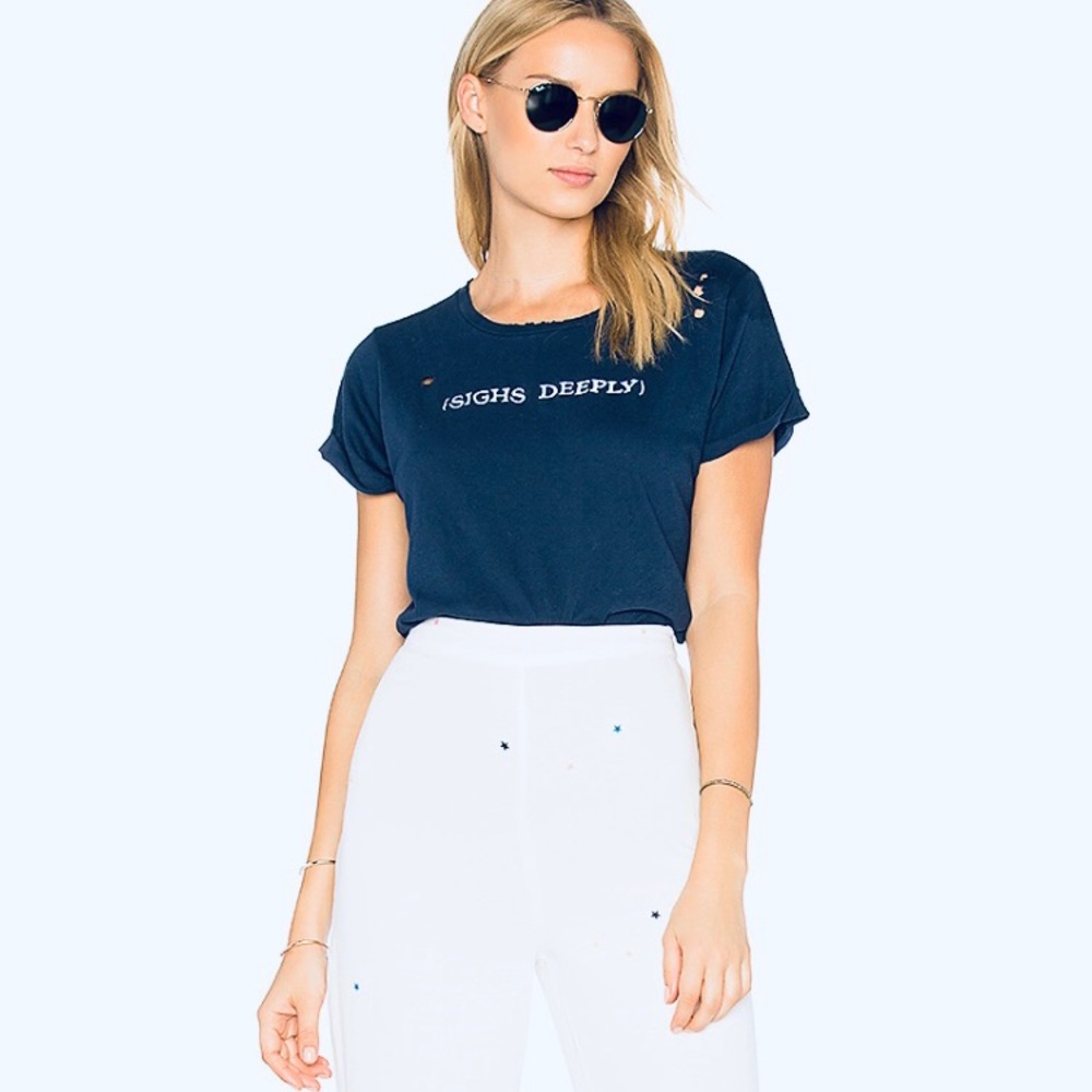 Wildfox Sighs Deeply Midnight Navy Distressed Tee